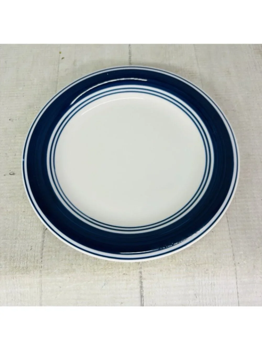 Mainstays CASUAL BANDED ROYAL BLUE Rings Stoneware White Salad Plates Set of 4